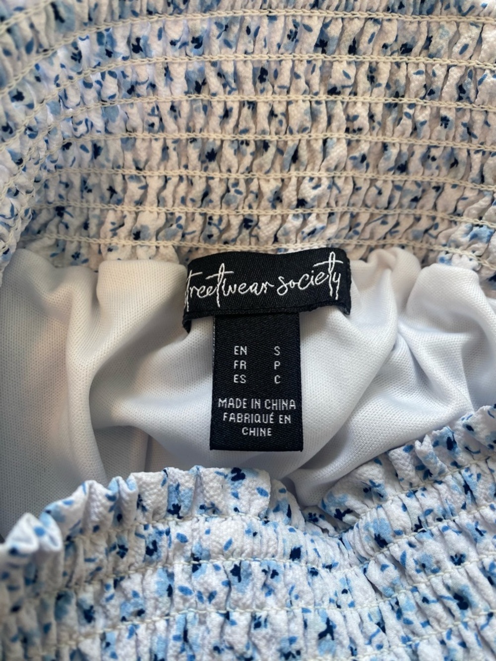 White Smocked Cropped Tank Top and Blue Floral Skirt Outfit Size Small - Picture 6 of 15